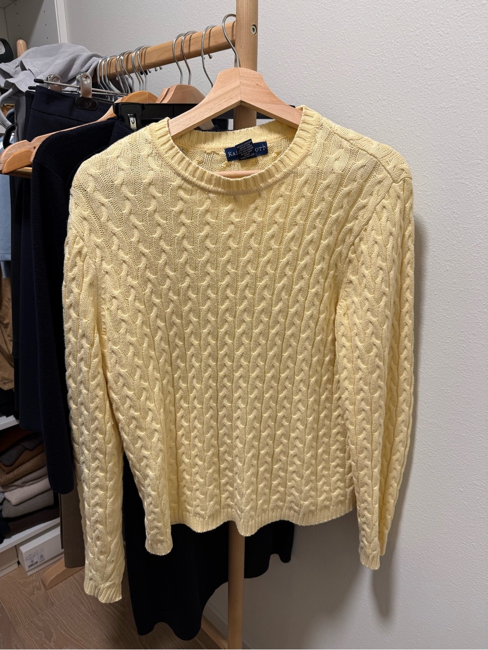 Cotton Knit Crewneck Sweater in Pale Yellow